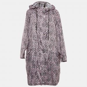 Длинное пальто Maje из синтетической ткани с леопардовым принтом, на молнии, с капюшоном