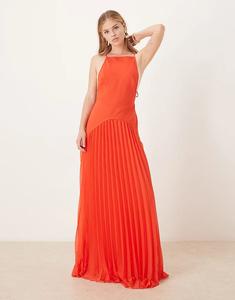 Платье макси ASOS DESIGN с квадратным вырезом, заниженной талией и плиссированной юбкой красного цвета