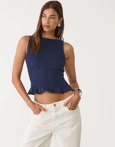 Текстурированный топ Stradivarius темно-синего цвета