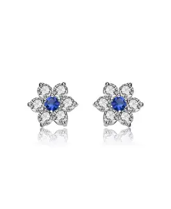 Серьги в форме цветка из стерлингового серебра с прозрачными круглыми кубическими циркониями Genevive, blue