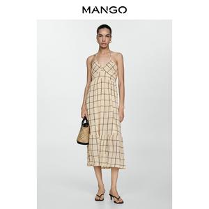 Женское платье Mango с открытой спиной в клетку, светло-бежевый