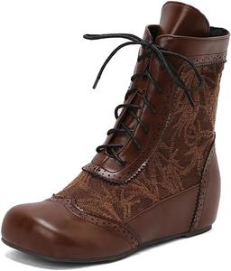 Женские ботинки на щиколотку с круглым носком, шнуровкой и особенно широкой колодкой BLXQPYT, Brown