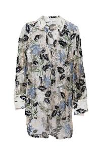 Вечерняя вышитая рубашка оверсайз в бежевом/зеленом/голубом цвете SISTER JANE