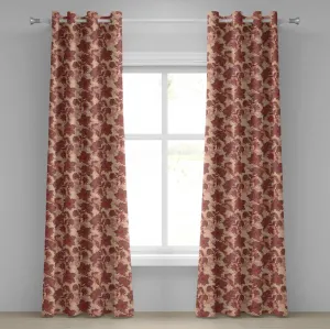 Шторы на люверсах ABAKUHAUS с цветочным рисунком, бохо-цветы ярких цветов, марокканская культура, винтажный узор, декоративные двухпанельные шторы, 280 x 245 см, персиково-кораллово-красный Abakuhaus