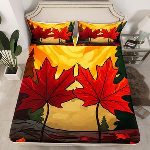 Erosebridal Комплект постельного белья Maple Leaf Full для детей с ботаническим принтом осенних листьев в красно-желтой гамме, Yellow Red