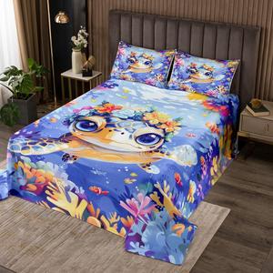 Erosebridal Морской комплект постельного белья с черепашками в стиле акварель для детей, Purple