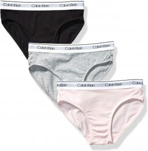 Современные хлопковые трусики-бикини Calvin Klein для девочек, 3 Pack - Black, Crystal Pink, Heather Grey