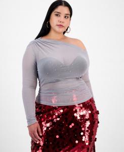 Модный топ большого размера из сетчатой ткани с вышивкой и открытыми плечами, эксклюзивно для Macy's Bar III, Gray