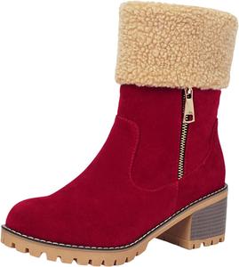 Женские сапоги средней длины с флисовой подкладкой, зимние теплые ботильоны, утепленные ботинки для холодной погоды Generic, Red