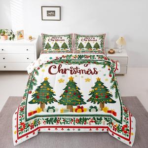 Erosebridal Комплект постельного белья детский с новогодним принтом в зелено-белых тонах, Green White