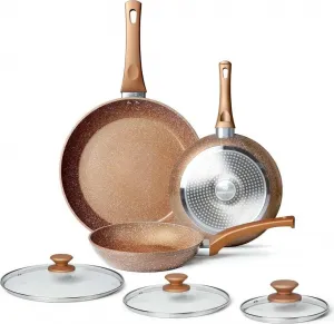 Набор антипригарных сковород 20/24/28 см с крышкой, индукционная, гранитное золото Sonstige