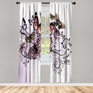 Шторы-бабочки ABAKUHAUS, комплект из 2 панелей для гостиной и спальни, дизайн в винтажном дамасском стиле с изображением бабочек-монархов, 150 см x 245 см, лавандово-голубой