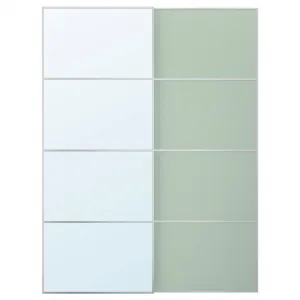 Пара раздвижных дверей, светло-зелено-зеркальное стекло, 150x201 см, AULI/MEHAMN IKEA