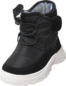 Водонепроницаемые зимние ботинки для малышей, мальчиков и девочек, с мягким пушистым флисом, теплые, объемные, на ремешках Generic, Black