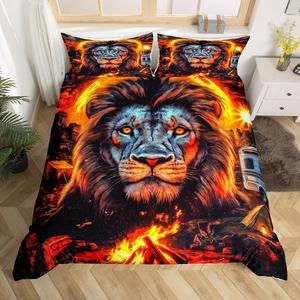 Erosebridal Комплект постельного белья с принтом дикого льва и желтым пламенем для взрослых в стиле вестерн, Golden Yellow