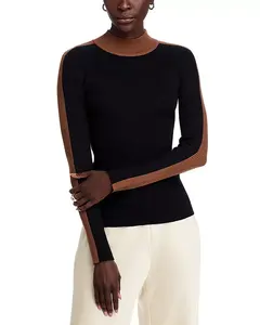 Свитер в полоску с рукавами T Tahari, черный