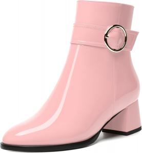 Женские сапоги WAYDERNS с круглым носком, на молнии, с прочным ремешком вокруг щиколотки, милые, массивные, с низким каблуком, выше щиколотки, каблук 5,1 см, Pink