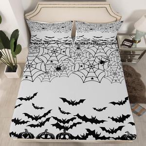 Erosebridal Комплект постельного белья Happy Halloween для детей с принтом тыкв и паутины, серо-черный, Dark Grey