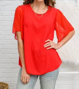 Блуза с круглым вырезом и короткими рукавами в красном цвете Now N Forever