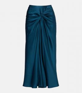 Собранная сатиновая юбка миди Dries Van Noten, Petrol