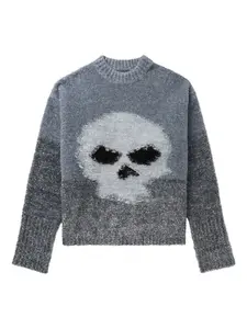 Свитер с круглым вырезом, украшенный черепом ERL, серый