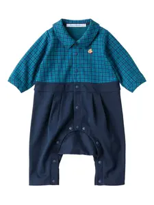 Ромпер в клетку с вышивкой Familiar, синий