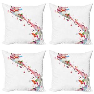 Набор чехлов для музыкальных подушек ABAKUHAUS (4 предмета), красочная бабочка с нотами, современная двусторонняя цифровая печать, 45 см x 45 см, многоцветный