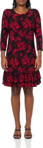 Женское трикотажное мини-платье Tommy Hilfiger с рукавами 3/4, высоким воротом и оборками, Chil Pepper Multi