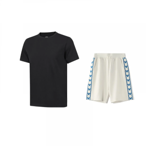 LiNing Casual Sportswear Unisex Li-Ning, clothing set (черный short-sleeved shirt+champagne белый shorts)