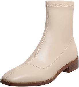 Женские ботинки с боковой молнией, резиновой подошвой, платформой и массивным каблуком на щиколотке COMFASH, Beige