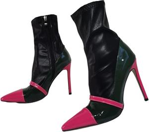 Женские ботильоны на высоком каблуке Frankie Hsu, сексуальные носки-ботинки неонового розового, темно-зеленого и черного цвета, узкие, модные дизайнерские короткие туфли больших размеров