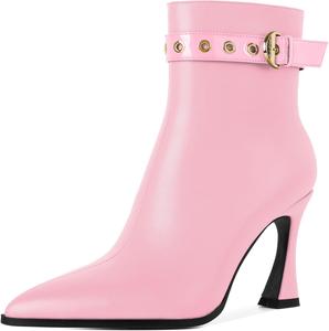 Женские ботильоны Zamikoo Stiletto, заостренный носок, осенние короткие каблуки, ремешок с пряжкой, боковая молния, каблук 3,5 дюйма, кожа, черный, размер US 10