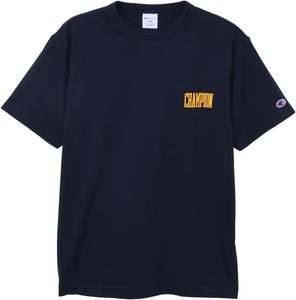 Мужская футболка Champion с коротким рукавом и круглым вырезом, 100% хлопок, графический логотип, базовый размер C8-X319, темно-синий/оранжевый