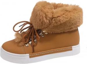 Милые зимние ботинки для женщин с искусственным мехом, теплые зимние снежные ботильоны, шнуровка, круглый носок, пушистые ботинки Generic, Brown