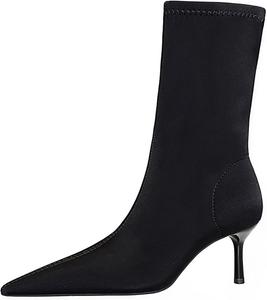 Женские замшевые ботильоны на высоком каблуке-стилете до середины голени, с острым носком, ручной работы, на высокой платформе, слипоны, ботинки на каблуке для офиса и вечеринки FAGLKAK, Black