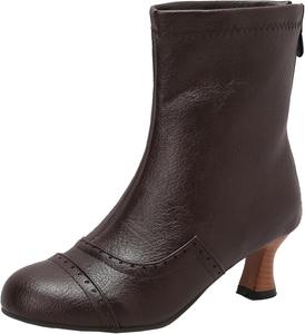 Женские элегантные ботильоны на среднем каблуке для зимы и осени, ботильоны на молнии сзади для удобного ношения XIEPP, Dark Brown