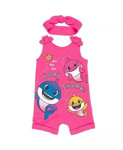 Baby Shark для маленьких девочек [Размер Диапазон Описание1] Комбинезон без рукавов на кнопках и повязка на голову [Размер Описание1] Pinkfong, розовый