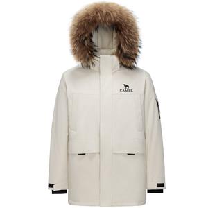 CAMEL Водонепроницаемая ветрозащитная утеплённая куртка с капюшоном из натурального норкового меха унисекс, Oat Gray