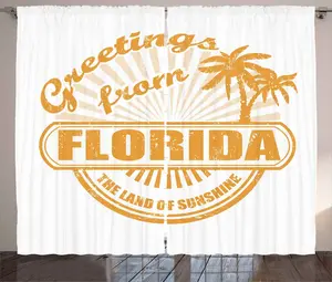 Штора ABAKUHAUS Флорида Рустик, состаренный деревенский стиль, для спальни, присборенная тесьма с петлями и крючками, 280 x 245 см, земляно-желтый и белый Abakuhaus