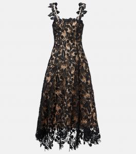 Коктейльное платье из кружевного гипюра Oscar de la Renta, черный