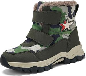 Сапоги для мальчиков и девочек с меховой подкладкой, зимние водонепроницаемые ботильоны на платформе с застежкой-липучкой BIUHFN, Green
