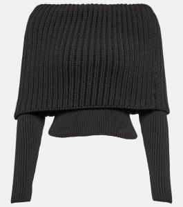 Свитер в рубчик с открытыми плечами ALAÏA, черный