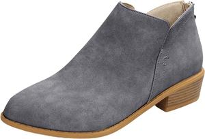 Женские ботильоны с вырезом V, модные с острым носком, массивным каблуком, западного стиля, на молнии, ковбойские сапоги, замшевые, с низким массивным каблуком, короткие, для осени и зимы, рабочие ботинки Generic, Grey