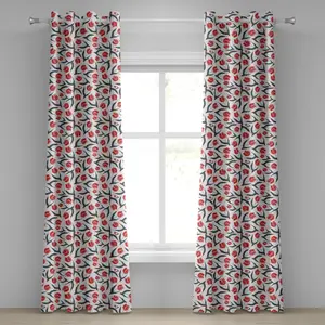 Штора на люверсах ABAKUHAUS Тюльпан, оригинальный винтажный принт с голландскими тюльпанами и листьями, декоративный ретро-принт в стиле бохо, двухпанельные декоративные шторы, 280 см x 175 см, цвет: зеленый, красный Abakuhaus