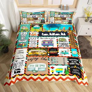 Erosebridal Комплект постельного белья Happy Camping в деревенском стиле для детей и взрослых, Brown Red Green