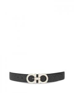 Мужской двусторонний кожаный ремень Double Gancini Ferragamo, черный