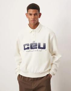 Толстовка поло свободного кроя ASOS DESIGN с принтом кремового цвета
