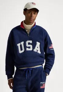 Свободный флисовый пуловер с флагом, унисекс, флисовый джемпер Polo Ralph Lauren, Refined Navy