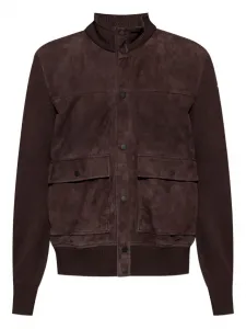 Кардиган с замшевыми трикотажными панелями MONCLER, коричневый