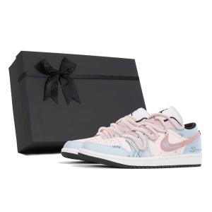 Jordan Женские баскетбольные кроссовки Air 1 Abrasion-Resistant Low-Top Vintage Blue Pink